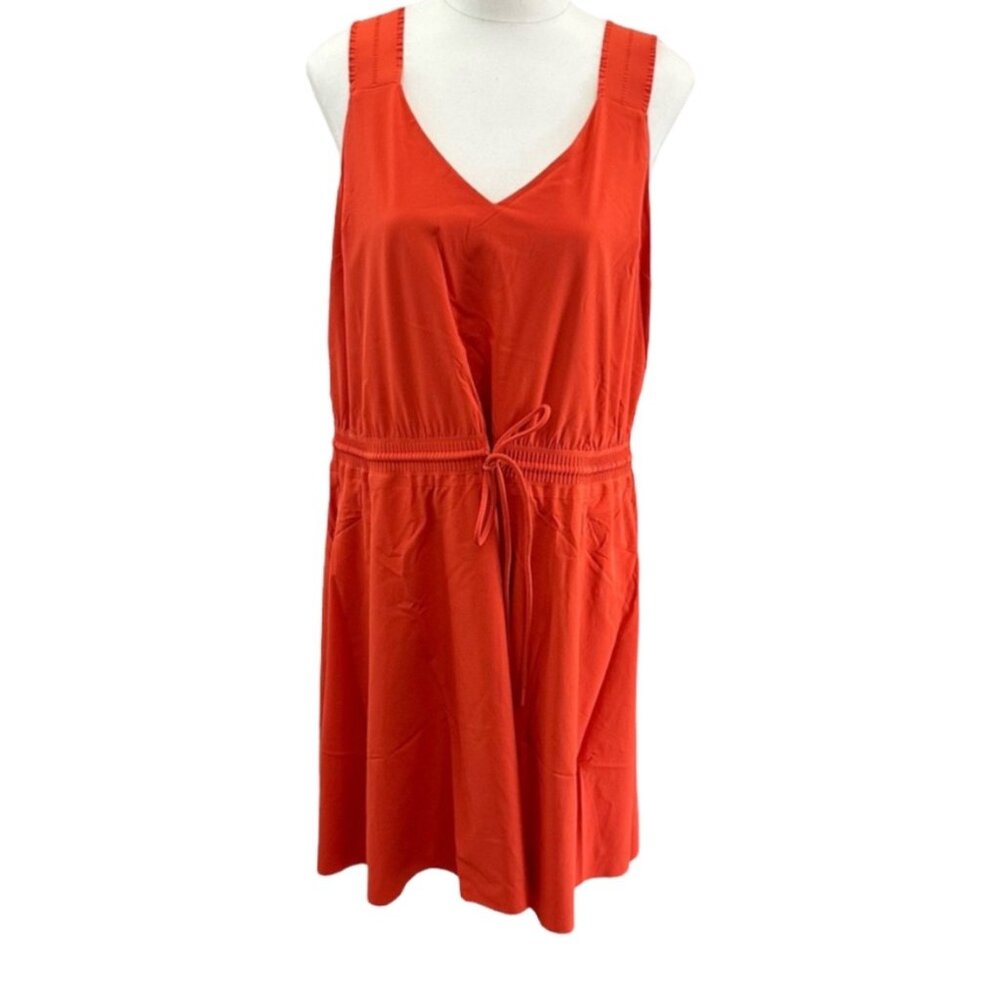 Athleta Mini Dress Savanna Flame Orange Wide Strap Waist Tie Mini Dress XXS